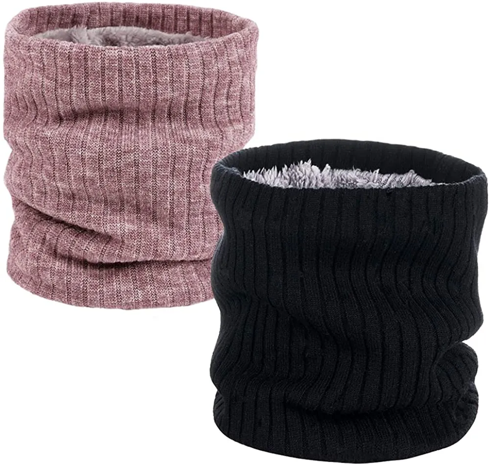 1-2 Pack Neck Warmer Winter Double-Layer Neck Gaiter Soft Fleece Lined Circle Scarf Gifts