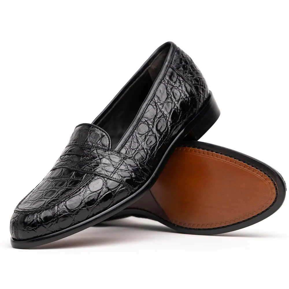 11-119-BKM (BLK) TUSCANY Crocodile Penny Loafer, Black