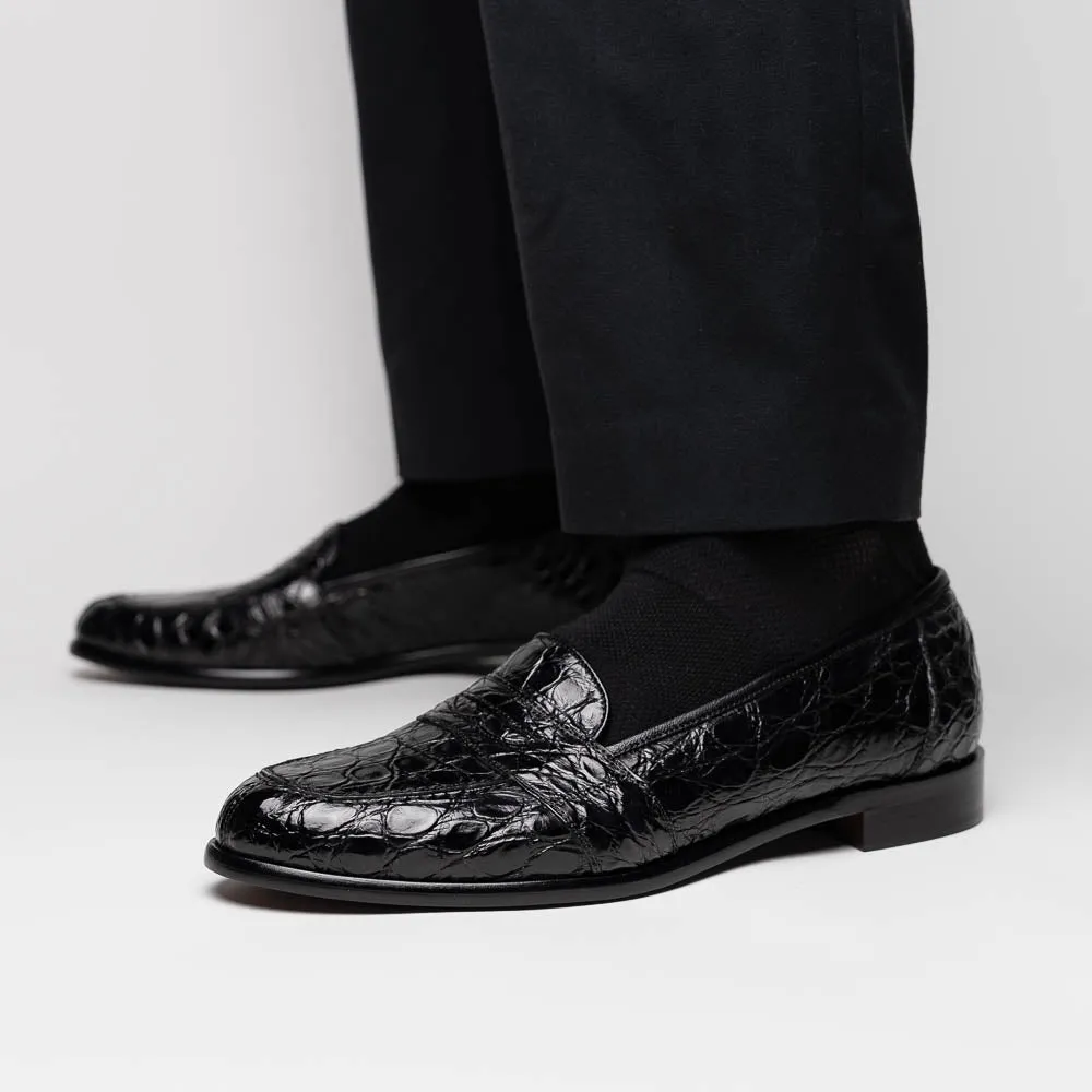 11-119-BKM (BLK) TUSCANY Crocodile Penny Loafer, Black