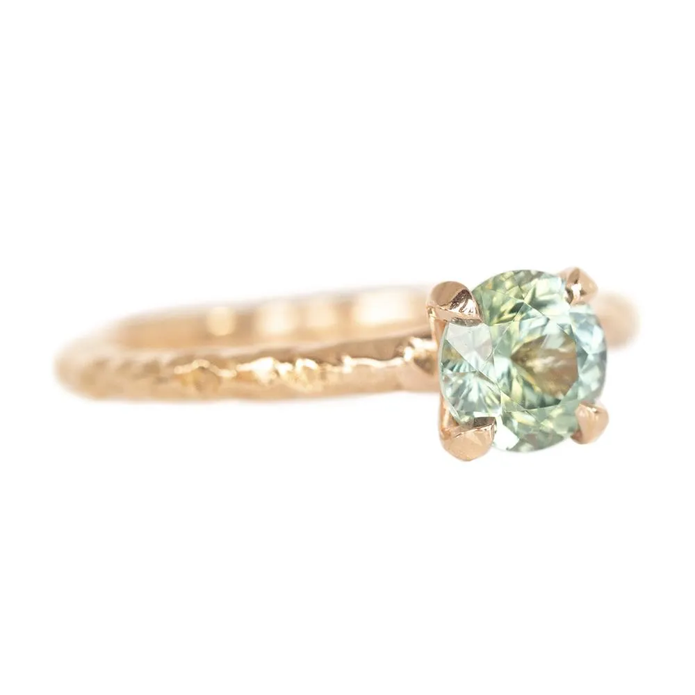 1.15ct Montana Sapphire Ring, Teal Blue Green in 14k Rose Gold Evergreen Texture