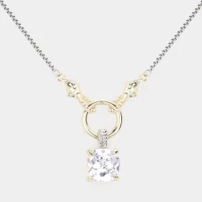 14K Gold Plated Two Tone CZ Stone Pendant Necklace