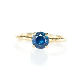 1.66ct Bright Blue Round Solitaire Unheated Sapphire Ring in 14k Yellow Gold Evergreen Solitaire