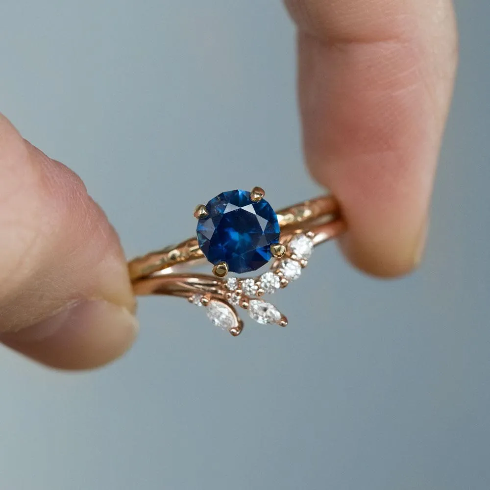 1.66ct Bright Blue Round Solitaire Unheated Sapphire Ring in 14k Yellow Gold Evergreen Solitaire