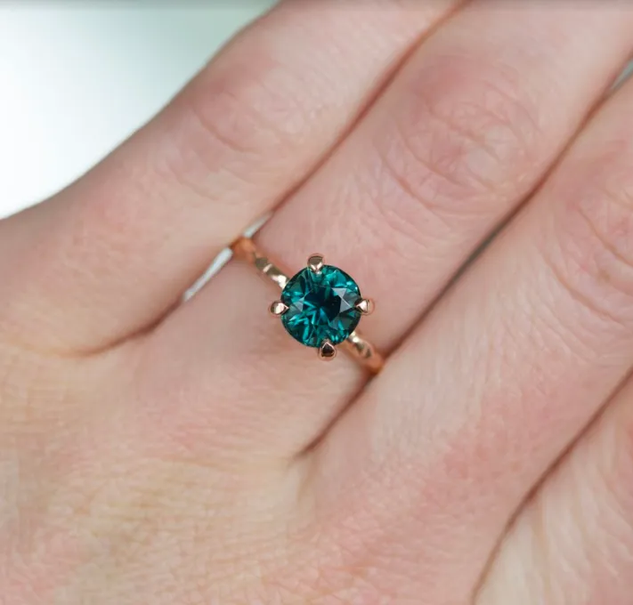 2.04ct Deep Teal Madagascar Sapphire Ring in 14k Rose Gold Evergreen Solitaire