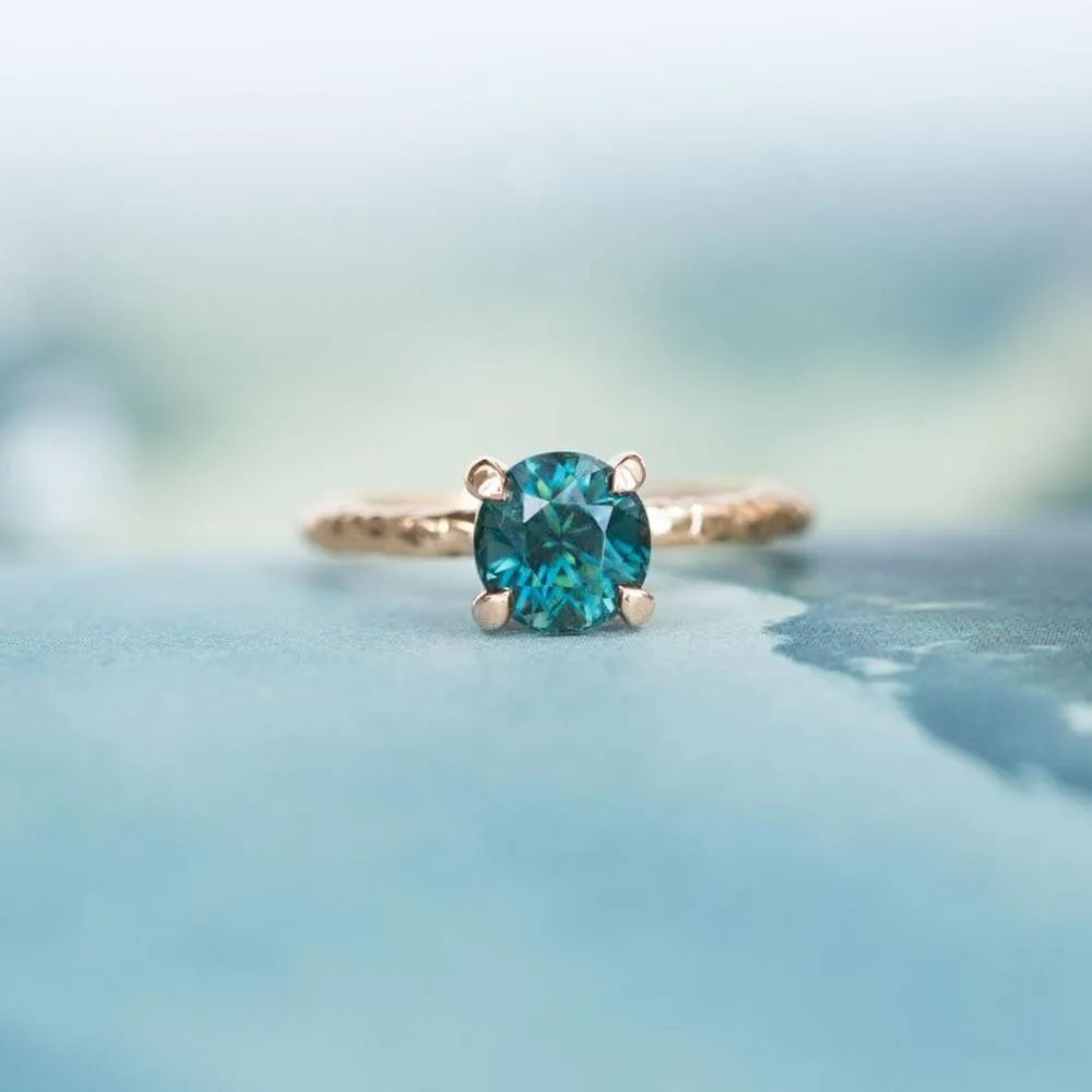 2.04ct Deep Teal Madagascar Sapphire Ring in 14k Rose Gold Evergreen Solitaire