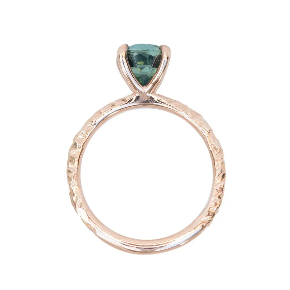 2.04ct Deep Teal Madagascar Sapphire Ring in 14k Rose Gold Evergreen Solitaire