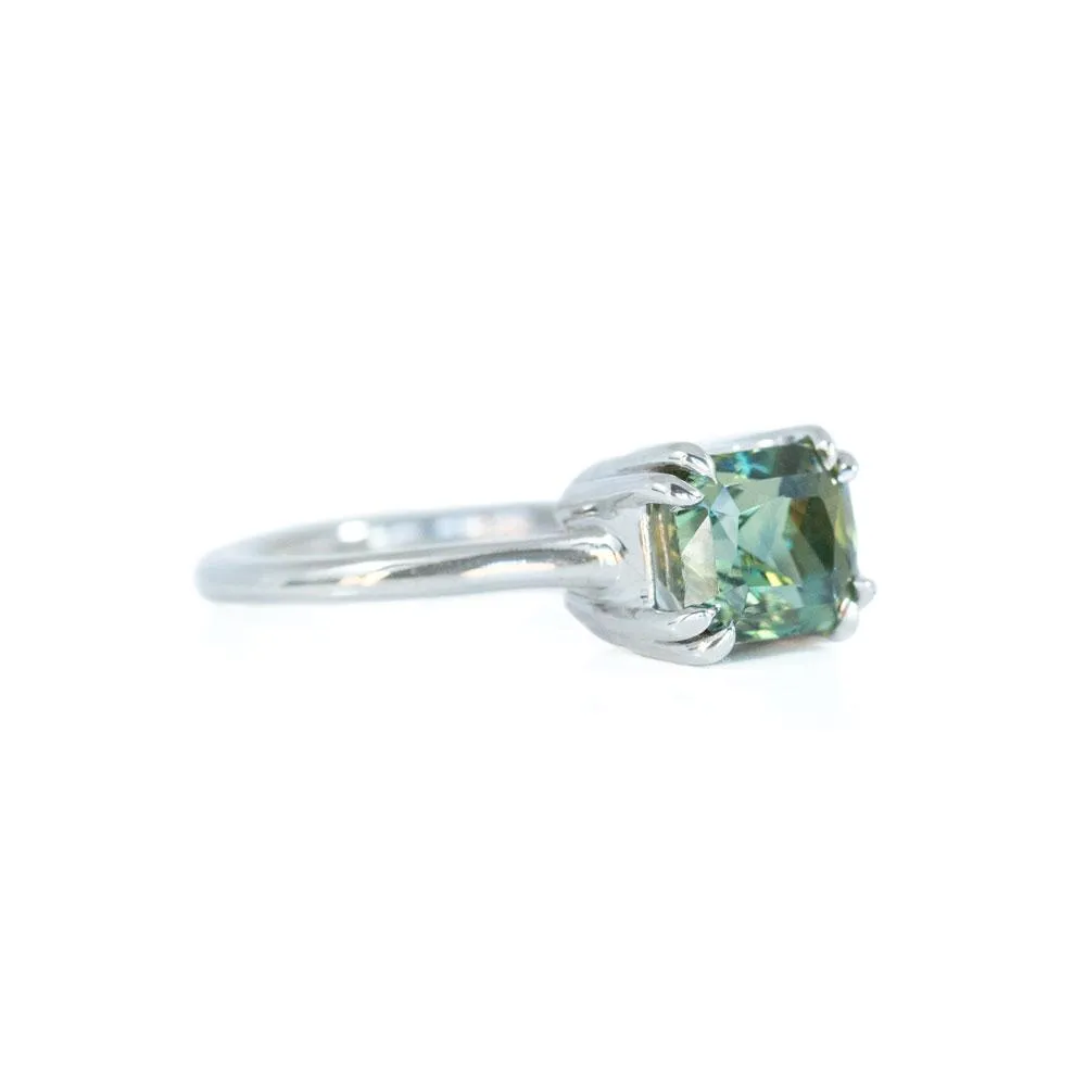 3.56ct Parti Radiant Cut Sapphire Ring, Blue/Green/Yellow/Teal with Double Claw Prongs in 14k White Gold