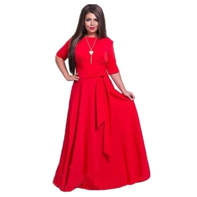 5XL 6XL Plus Size Women's Long Vintage Half Sleeve Winter Maxi Dress