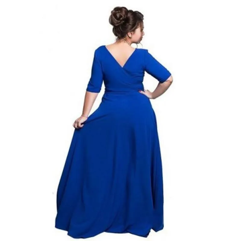 5XL 6XL Plus Size Women's Long Vintage Half Sleeve Winter Maxi Dress