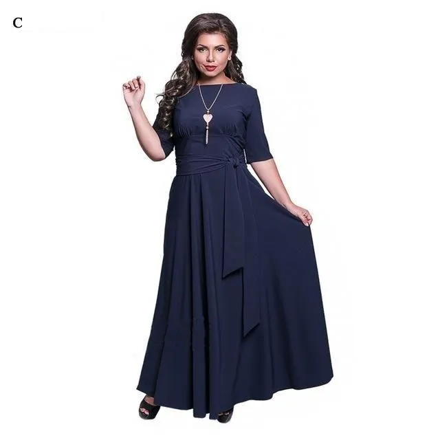 5XL 6XL Plus Size Women's Long Vintage Half Sleeve Winter Maxi Dress