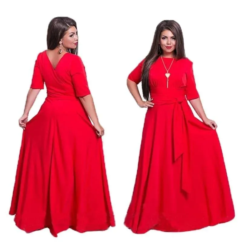 5XL 6XL Plus Size Women's Long Vintage Half Sleeve Winter Maxi Dress