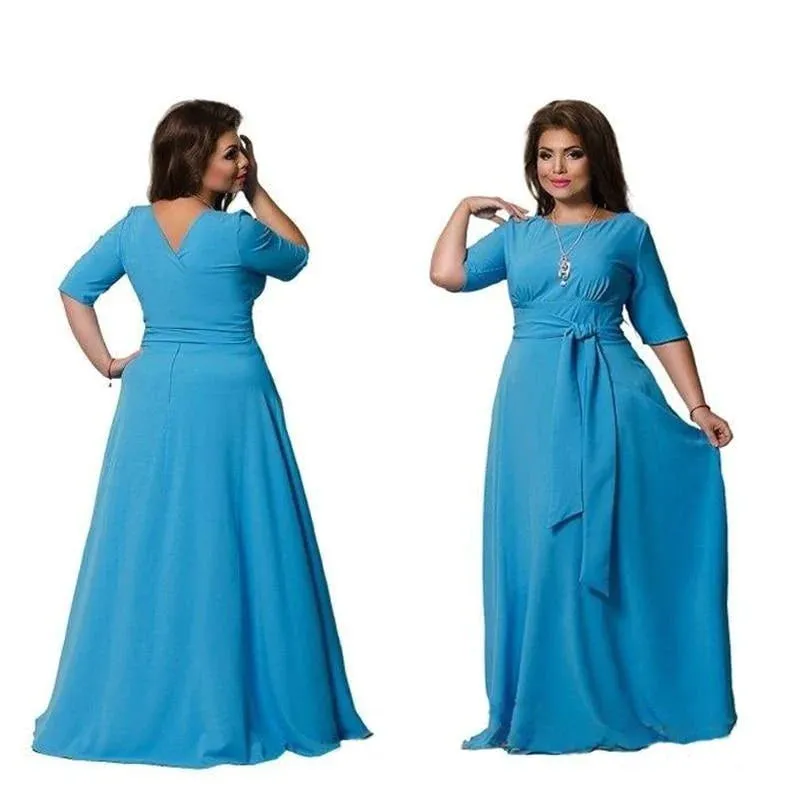 5XL 6XL Plus Size Women's Long Vintage Half Sleeve Winter Maxi Dress