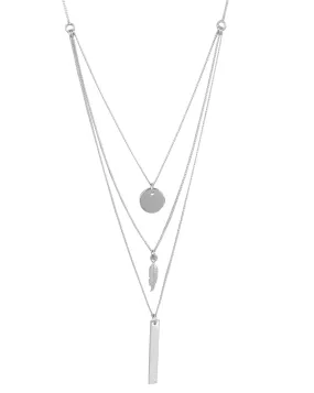 925 Sterling Silver Dangling Bar & Leaf With Rhodium Plated Layered Necklace