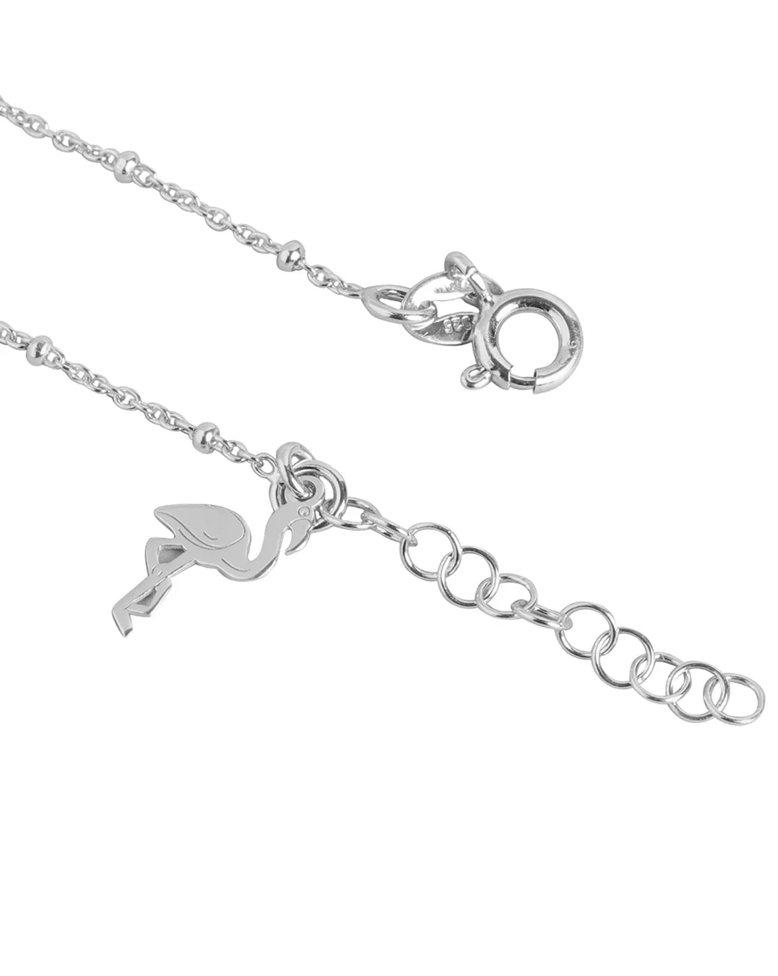 925 Sterling Silver Rhodium Plated With Dangling Crane Adjustable Charm Anklet