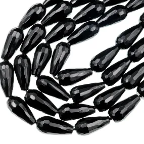 AAA Faceted Natural Black Onyx Teardrop Beads Good For Earrings Natural Black Gemstones 15.5" Strand