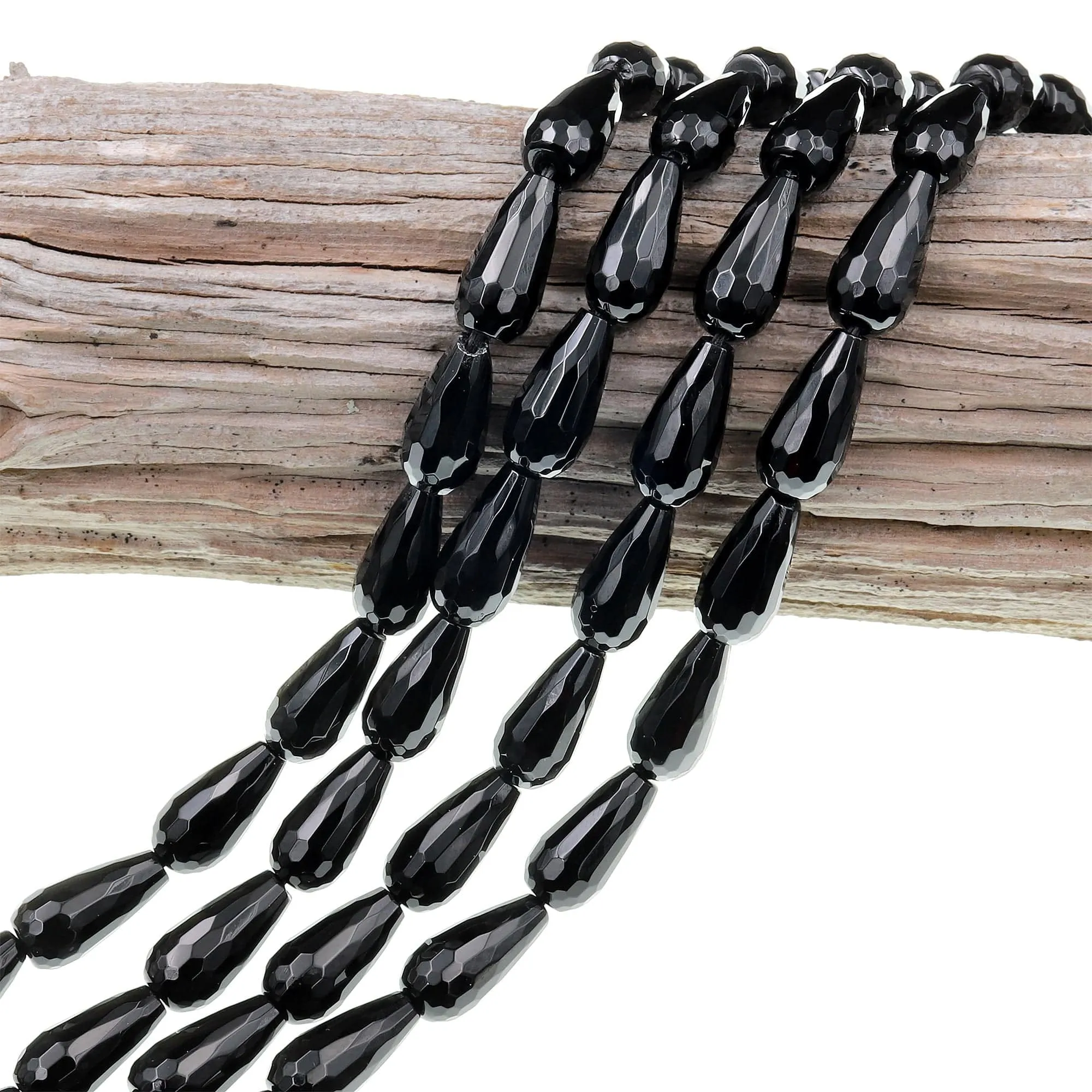 AAA Faceted Natural Black Onyx Teardrop Beads Good For Earrings Natural Black Gemstones 15.5" Strand