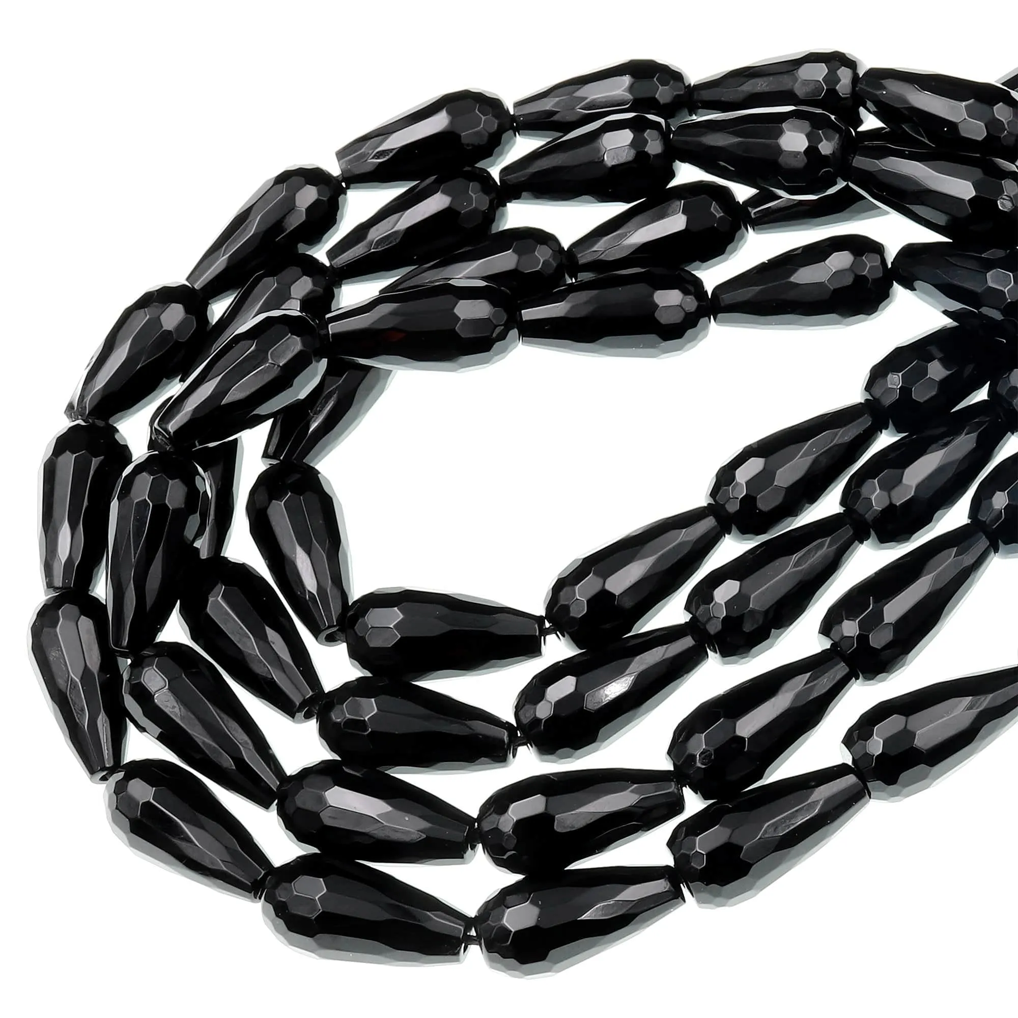 AAA Faceted Natural Black Onyx Teardrop Beads Good For Earrings Natural Black Gemstones 15.5" Strand