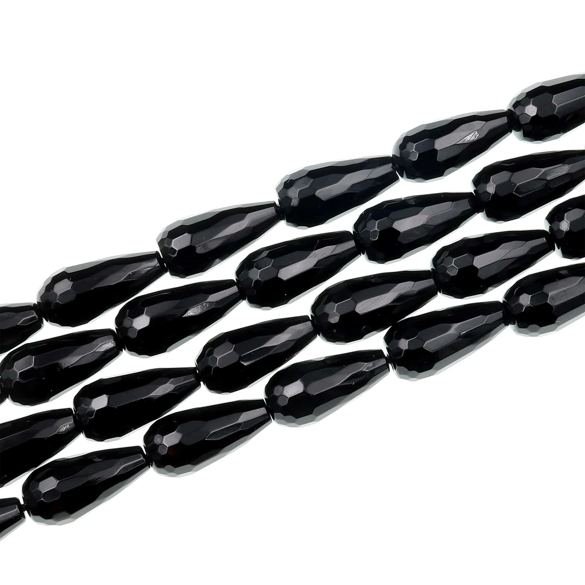 AAA Faceted Natural Black Onyx Teardrop Beads Good For Earrings Natural Black Gemstones 15.5" Strand