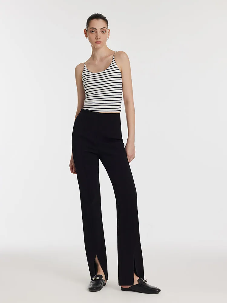 Acetate Stretchy Slit Micro-Flared Women Pants