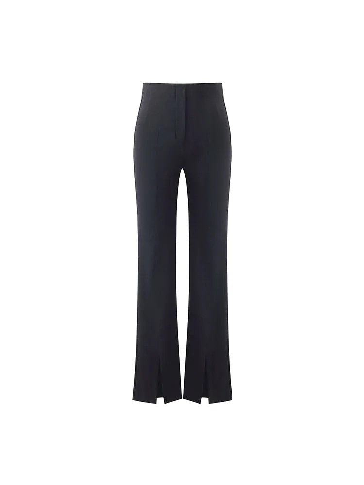 Acetate Stretchy Slit Micro-Flared Women Pants