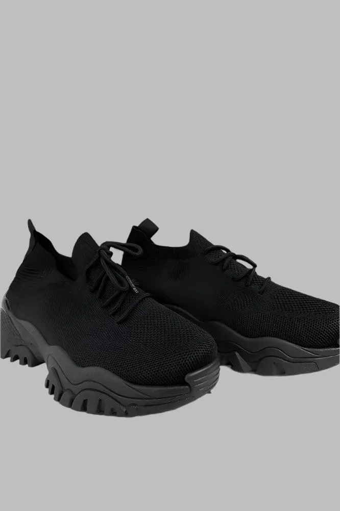 All Black Polyester Trainers