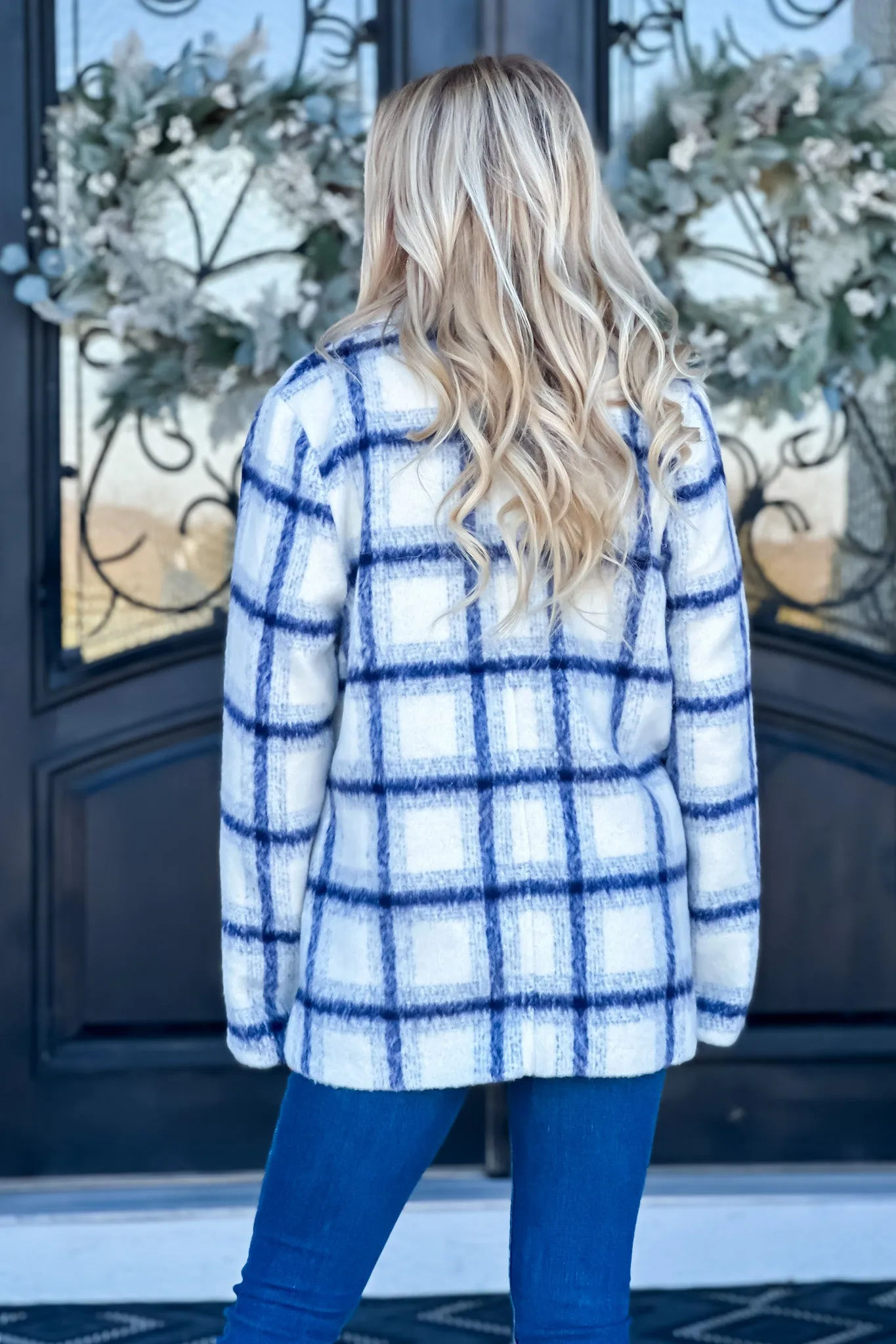 All Figured Out Plaid Pea Coat : Ivory/Navy