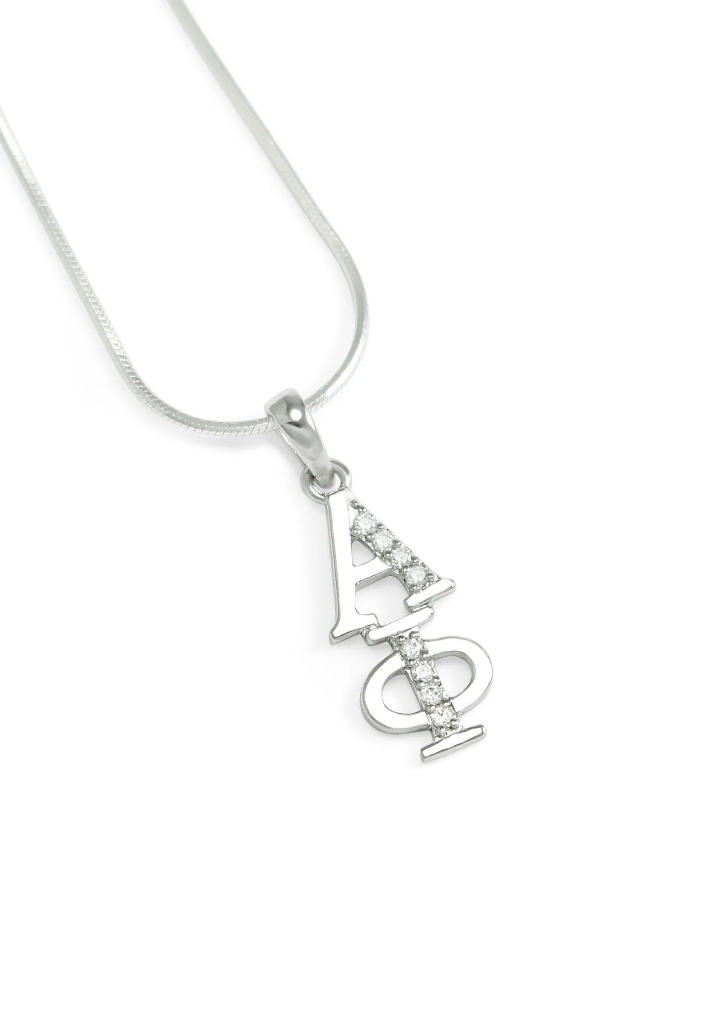 Alpha Phi Sterling Silver Lavaliere with Simulated Diamonds