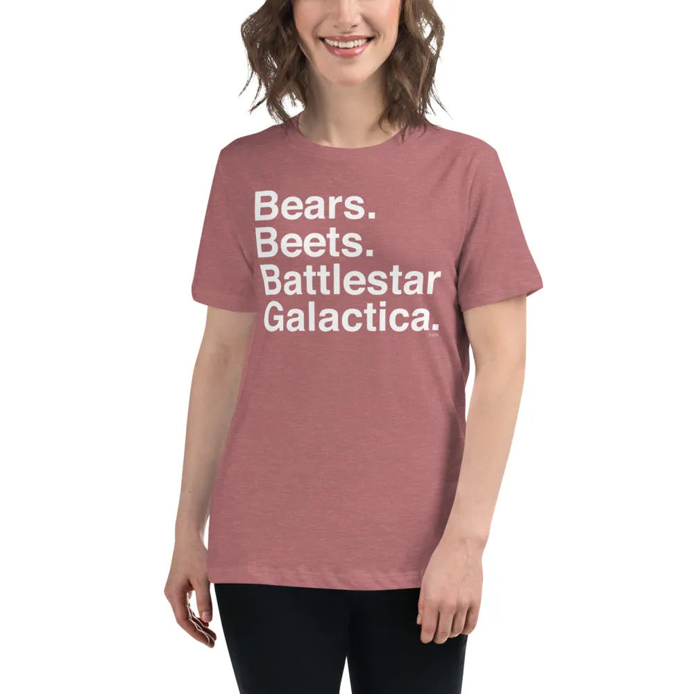 Bears. Beets. BSG. Women's Relaxed T-Shirt