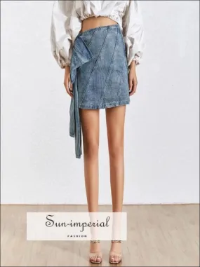 Beatrice Skirt - Solid High Waist Denim Skirt Slim Cut Asymmetrical Mini Tie Dye Jeans Skirt