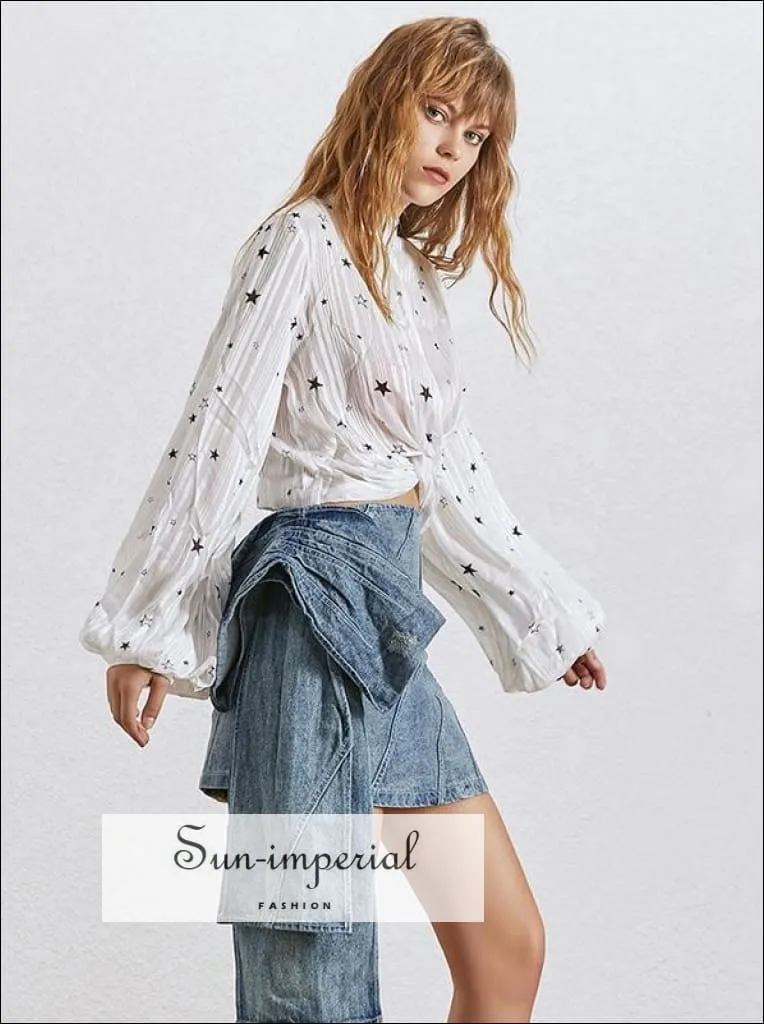 Beatrice Skirt - Solid High Waist Denim Skirt Slim Cut Asymmetrical Mini Tie Dye Jeans Skirt