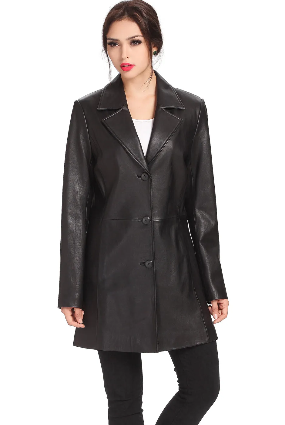 BGSD Women Danielle Lambskin Leather Walking Coat