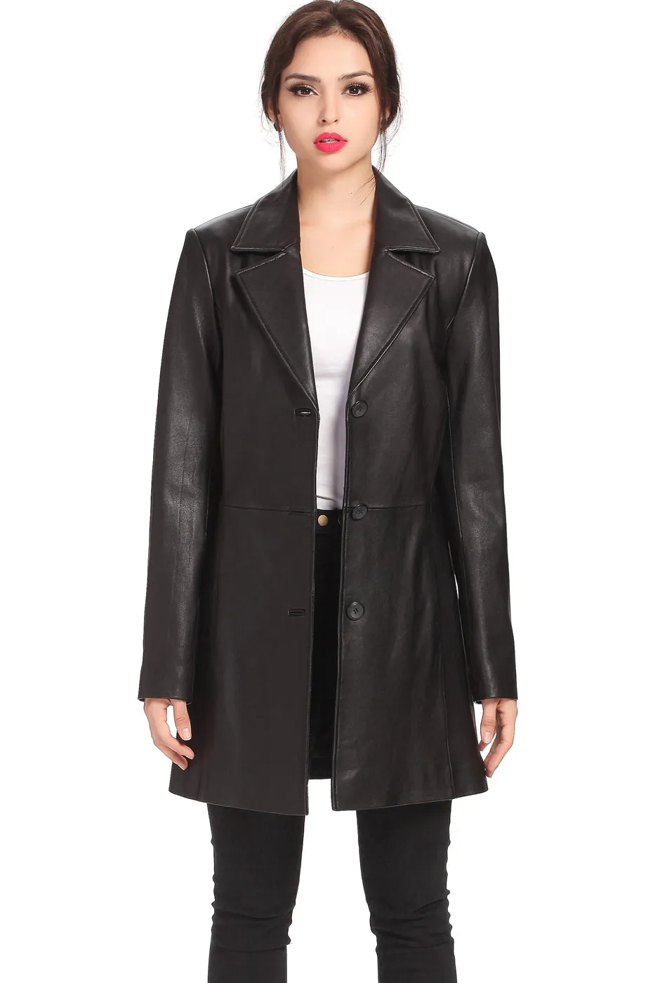 BGSD Women Danielle Lambskin Leather Walking Coat