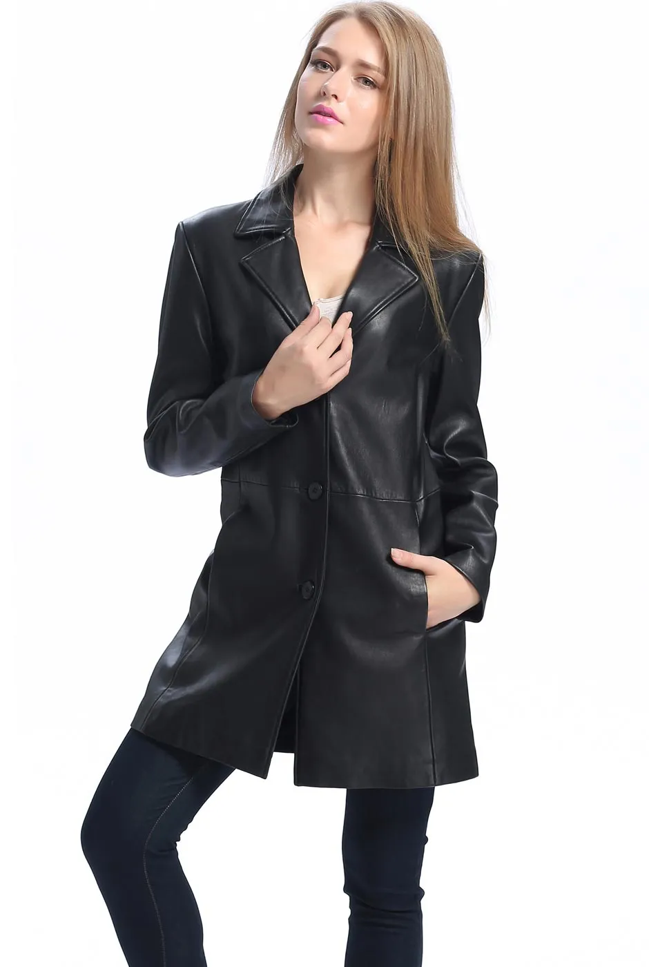 BGSD Women Danielle Lambskin Leather Walking Coat