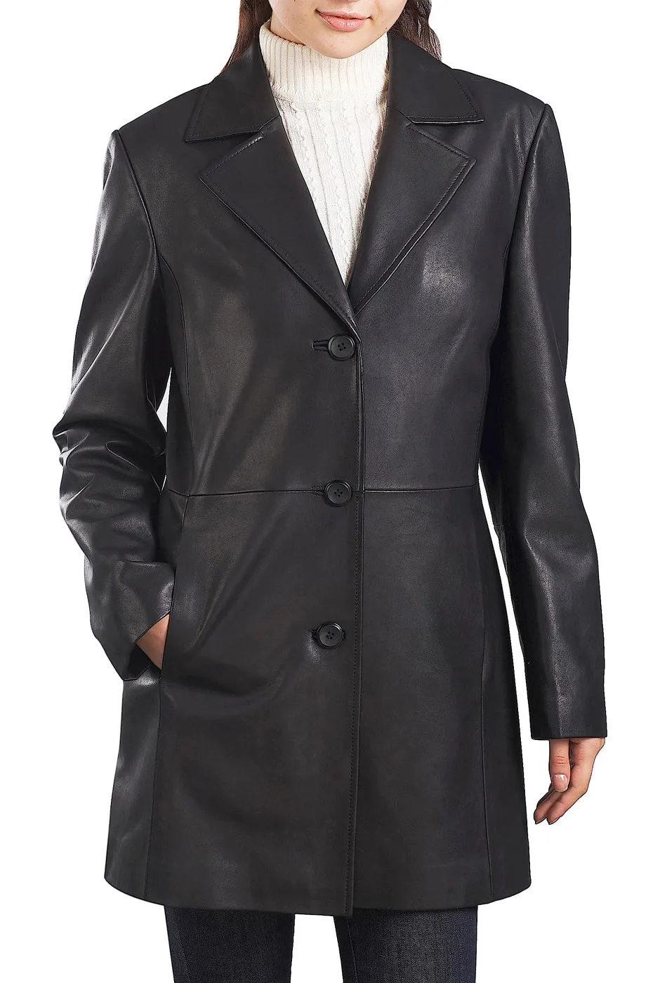 BGSD Women Danielle Lambskin Leather Walking Coat