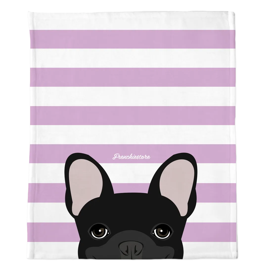 Black French Bulldog on Lavender Stripes | Frenchie Blanket