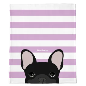 Black French Bulldog on Lavender Stripes | Frenchie Blanket