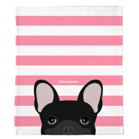 Black French Bulldog on Pink Stripes | Frenchie Blanket