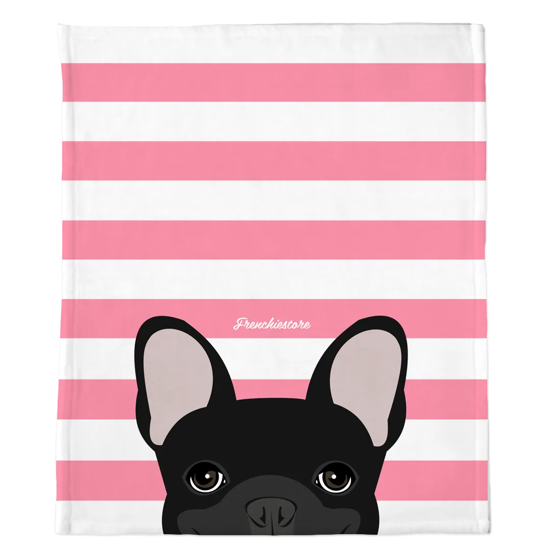 Black French Bulldog on Pink Stripes | Frenchie Blanket