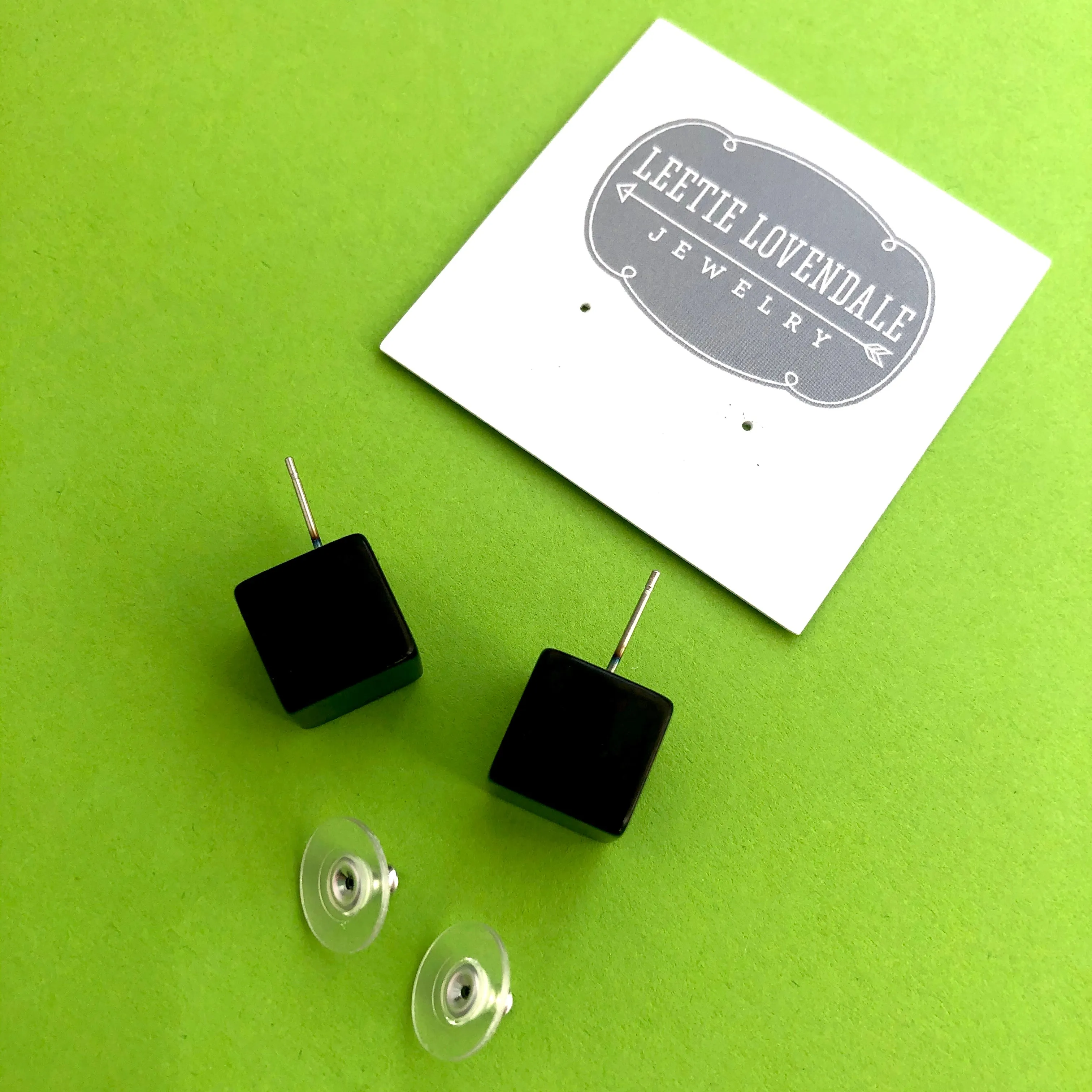 Black Lucite Jumbo Cube Stud Earrings