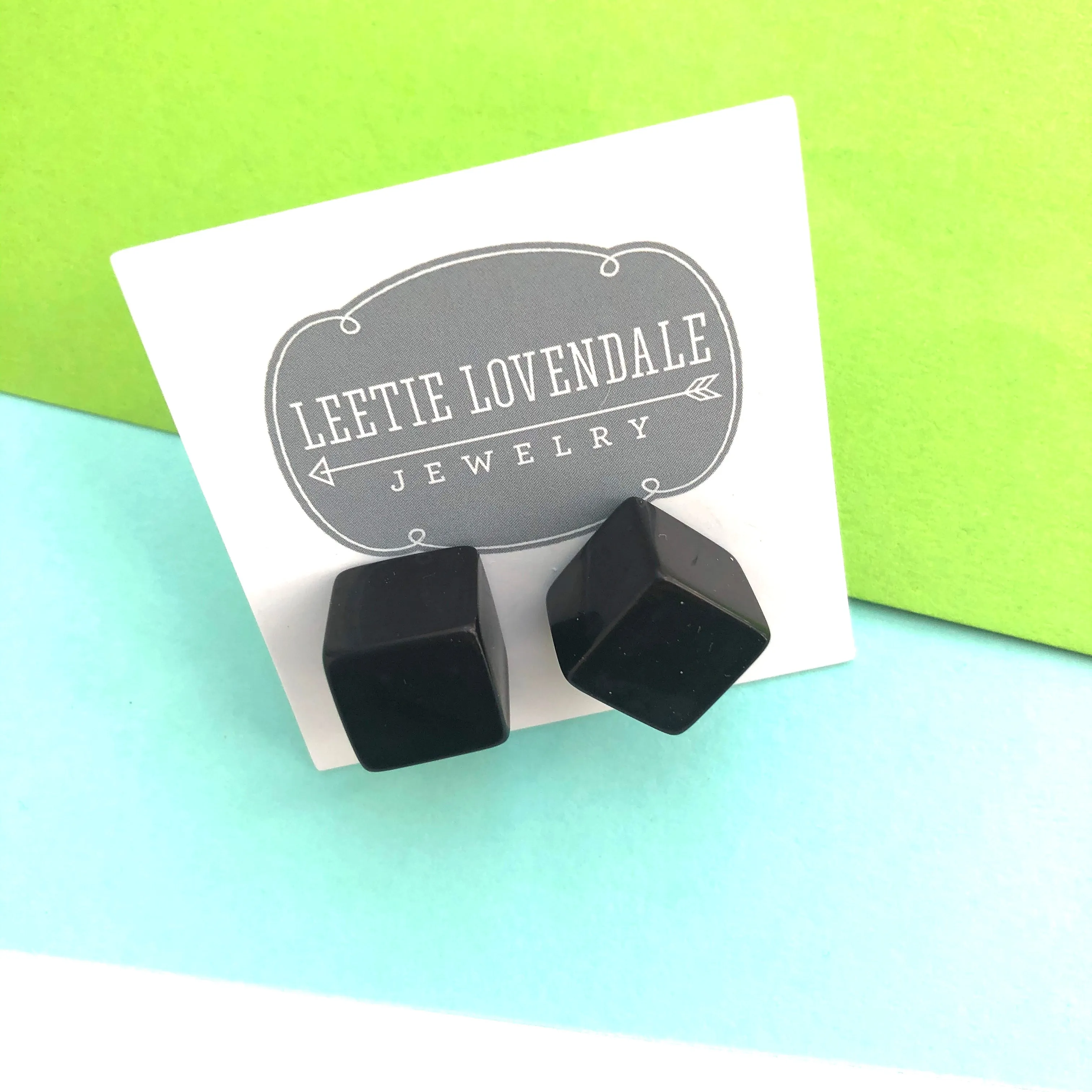 Black Lucite Jumbo Cube Stud Earrings