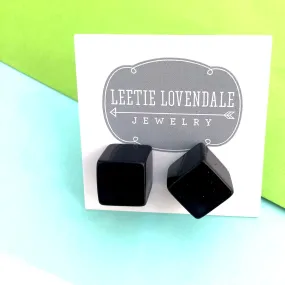 Black Lucite Jumbo Cube Stud Earrings