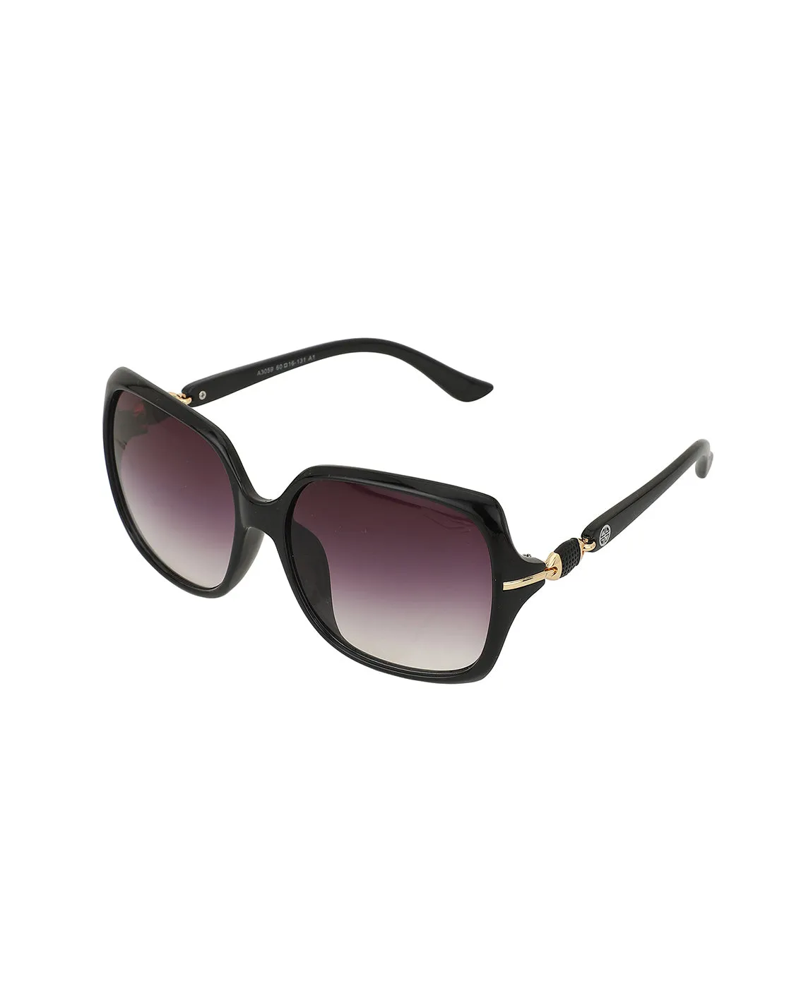 Black With Gold Toned Oversized Women Sunglass With Uv Protected Lens