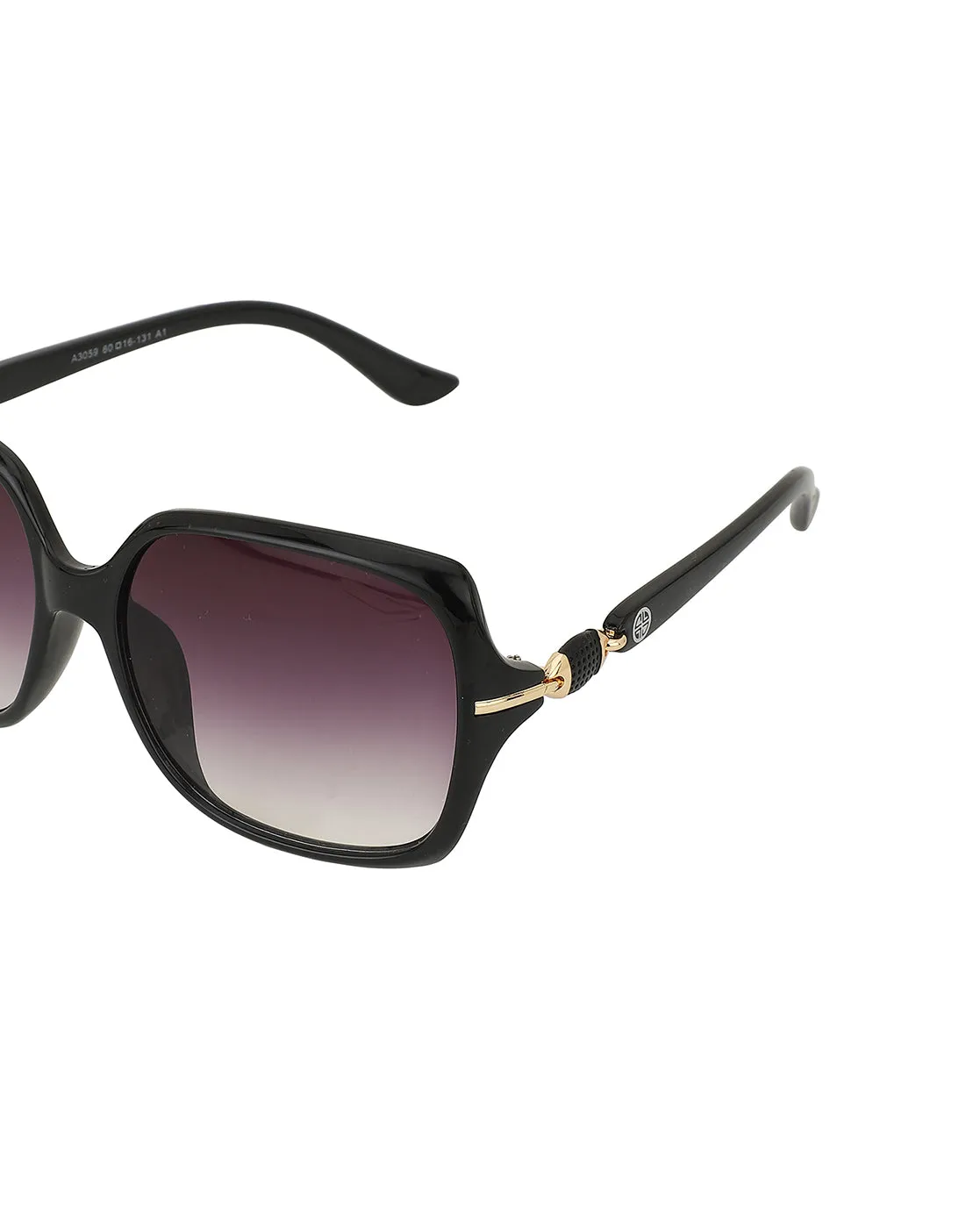 Black With Gold Toned Oversized Women Sunglass With Uv Protected Lens