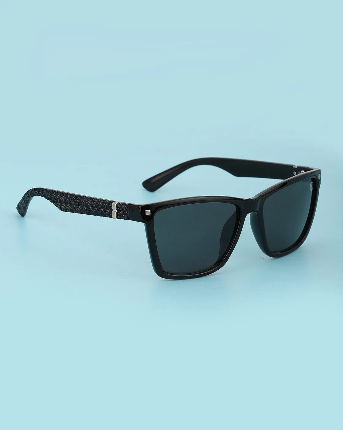 Black With Silver Toned Rectangle Unisex Sunglass With Uv Protected Lens