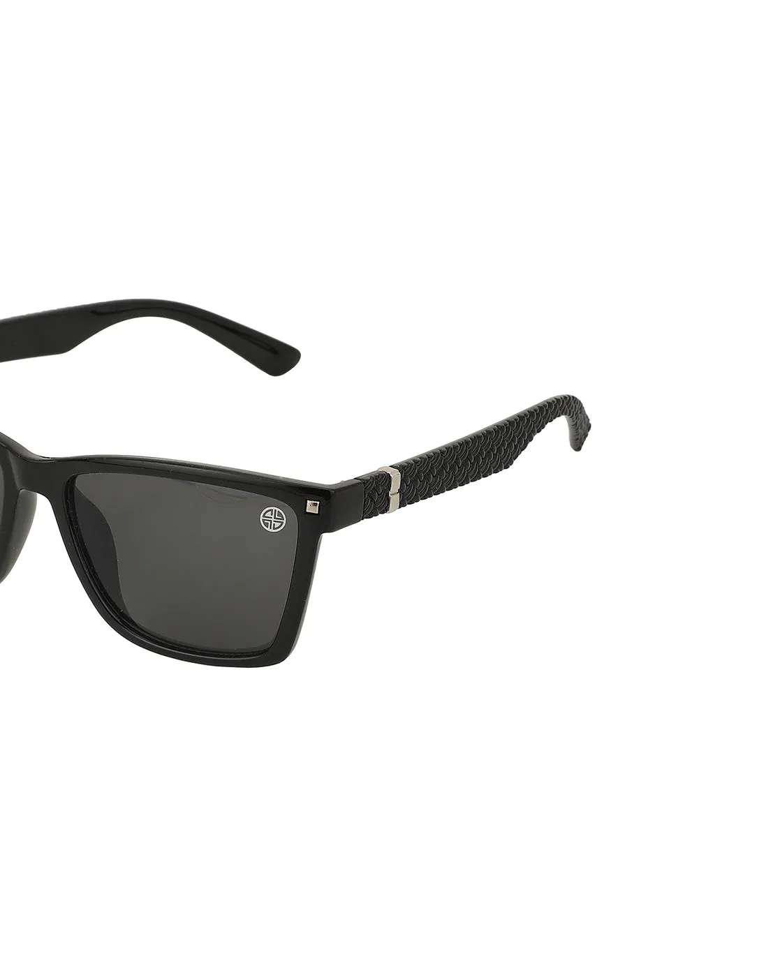 Black With Silver Toned Rectangle Unisex Sunglass With Uv Protected Lens