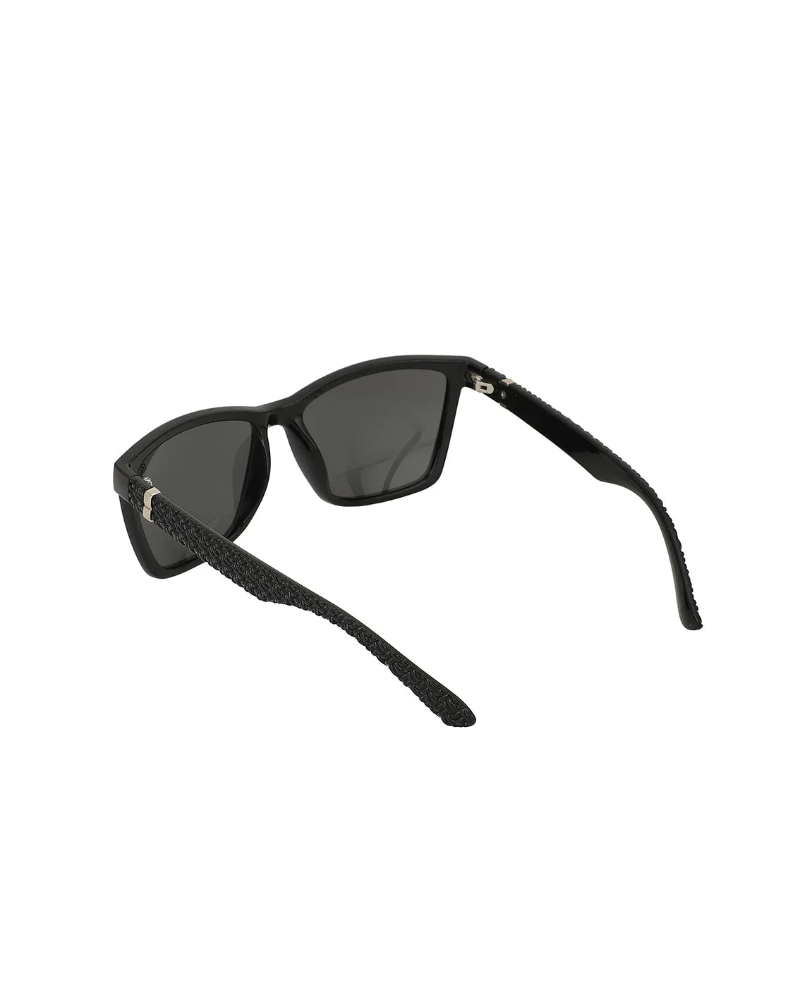 Black With Silver Toned Rectangle Unisex Sunglass With Uv Protected Lens