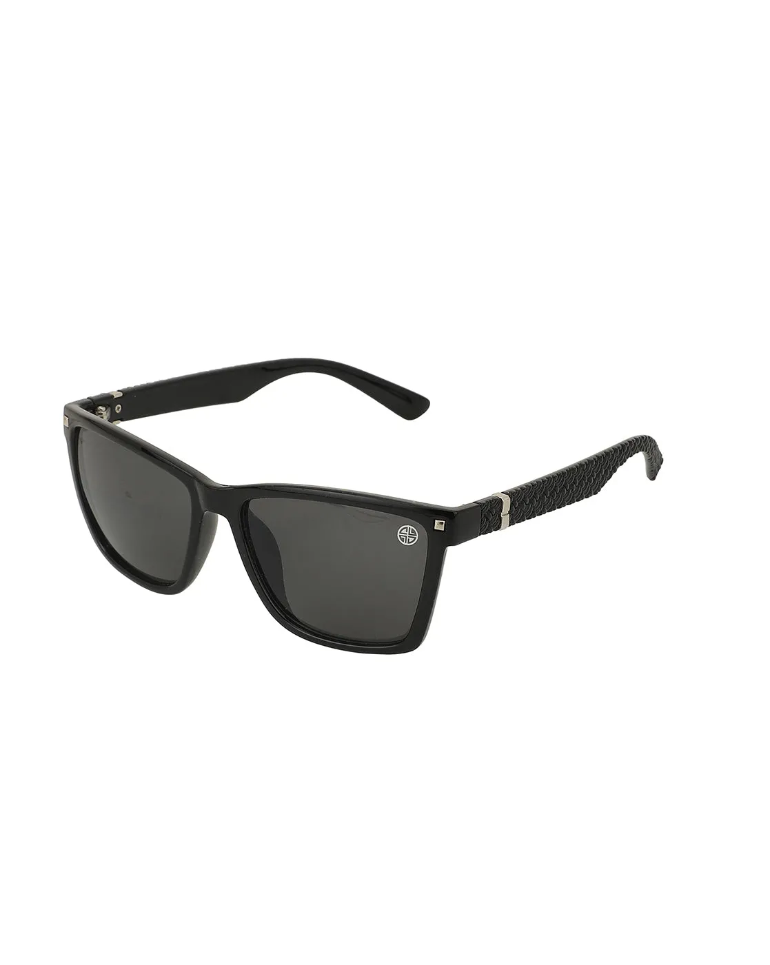 Black With Silver Toned Rectangle Unisex Sunglass With Uv Protected Lens