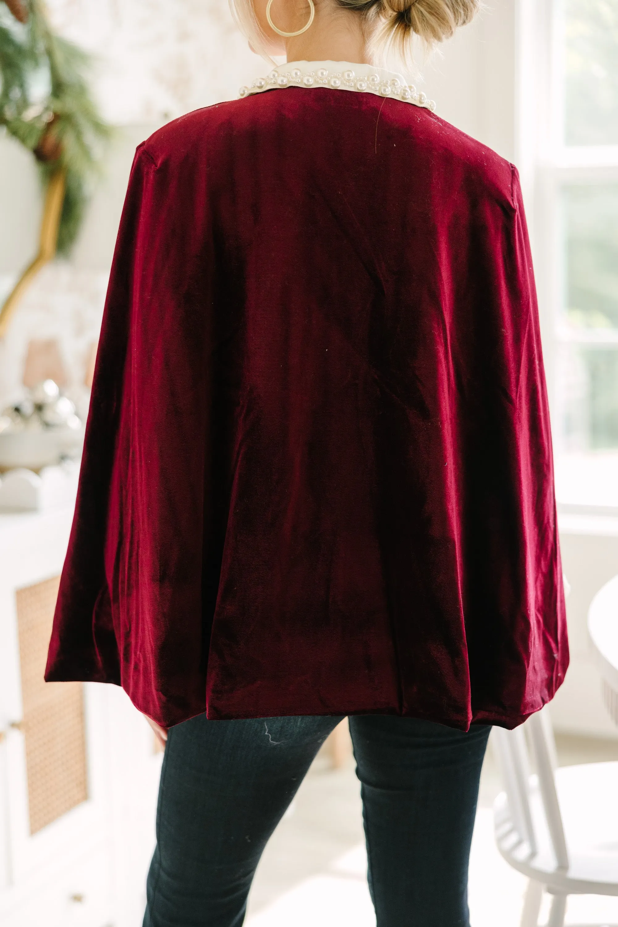 Bold Energy Burgundy Red Velvet Cape Jacket