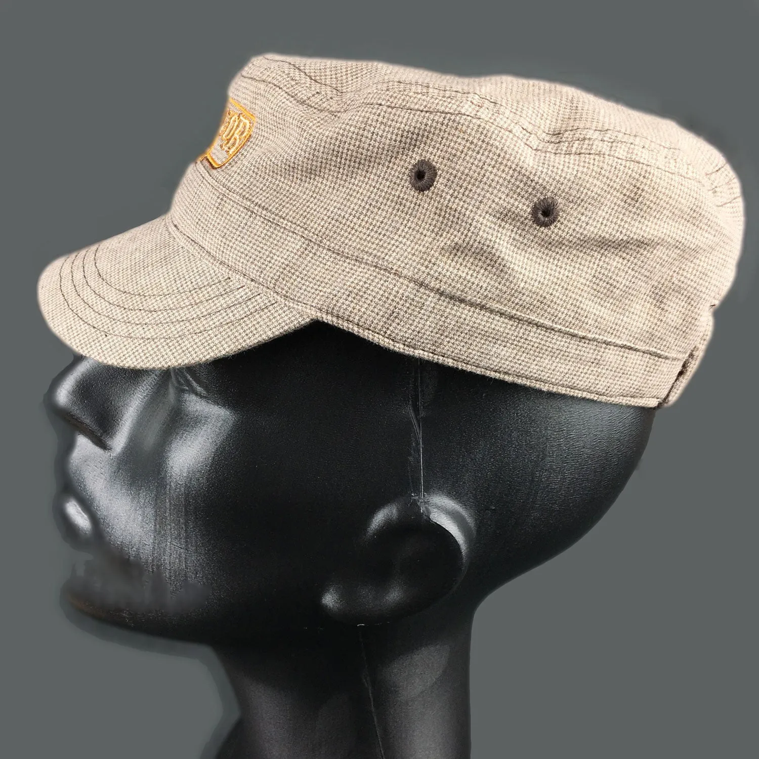 Boot Liquor Hat- Brown & Tan Checked Military Cap