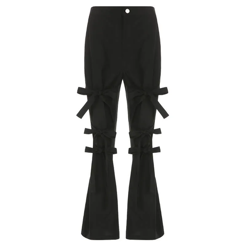 Bow Tie Design Low Waist Cotton Pants